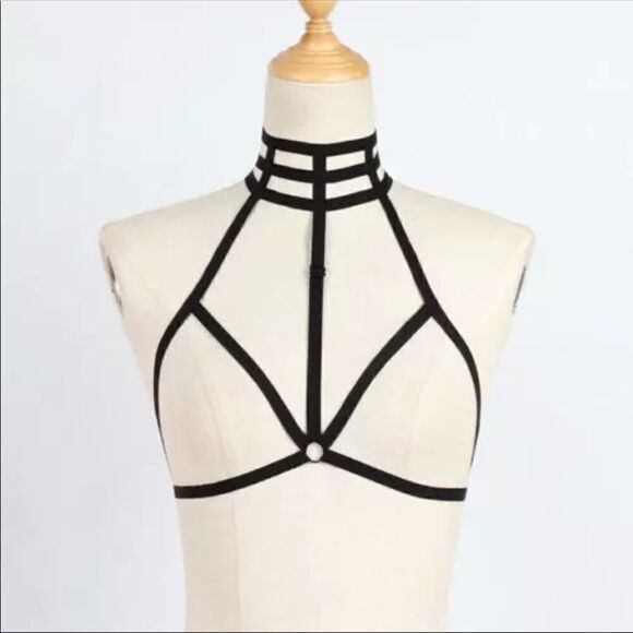 Cage harness open cup bralette bra lingerie NEW witchy gothic LARGE NWT sexy - Picture 4 of 10